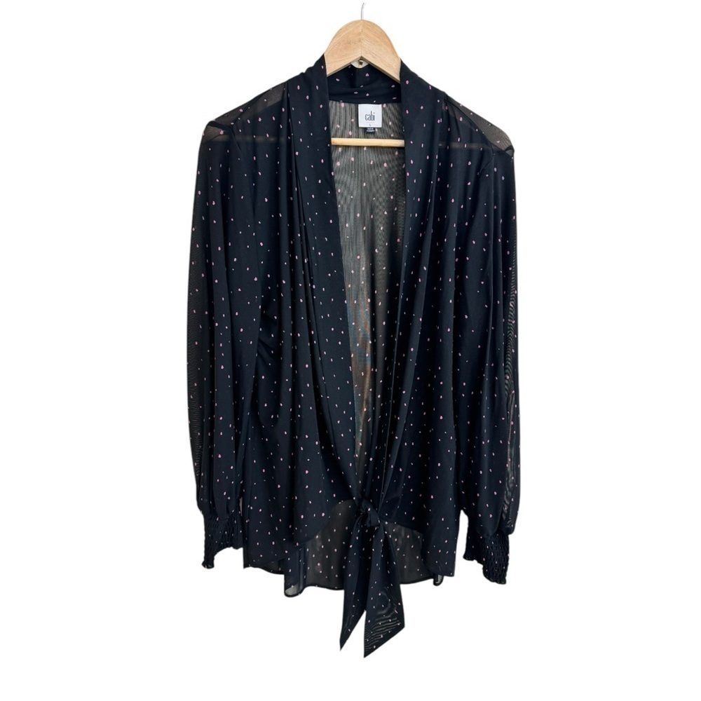 CAbi Impetuous Topper Black Pink Polka Dot Sheer Mesh Long Sleeve Womens Size L
